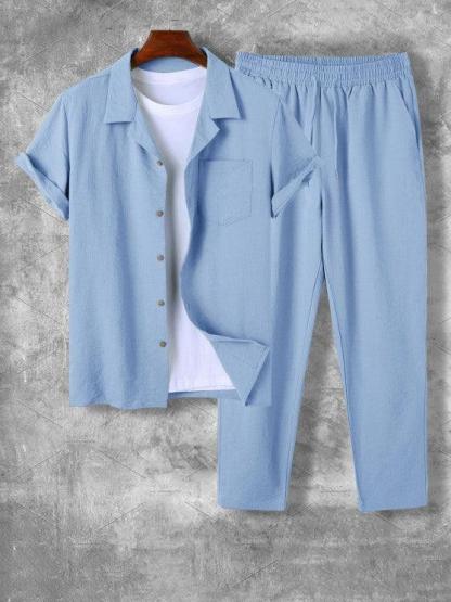 Lapel Collar Short Sleeve Shirt And Casual Pant-My 3D Hoodie