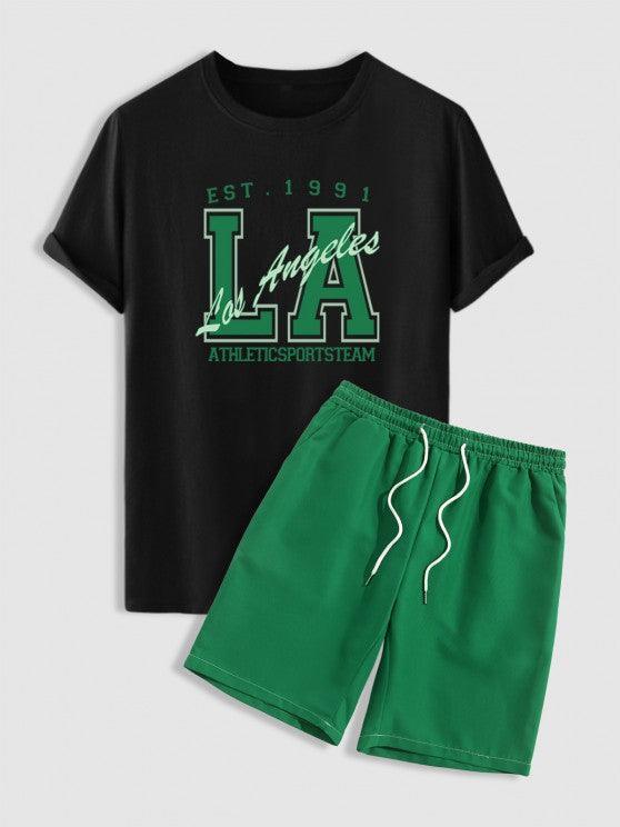 Los Angeles Letter Printed T Shirt And Shorts-My 3D Hoodie