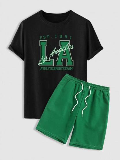 Los Angeles Letter Printed T Shirt And Shorts-My 3D Hoodie