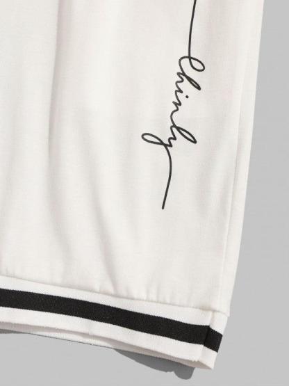 Letter Print T Shirt And Graphic Shorts Set-My 3D Hoodie