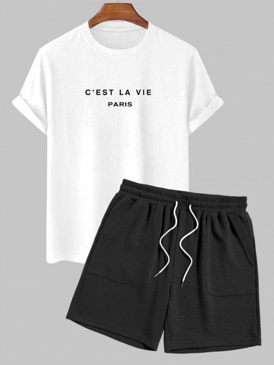 Letter Printed T Shirt And Drawstring Shorts-My 3D Hoodie