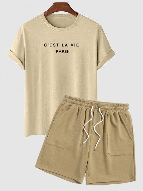 Letter Printed T Shirt And Drawstring Shorts-My 3D Hoodie