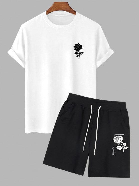 Casual Rose Print T Shirt And Shorts-My 3D Hoodie