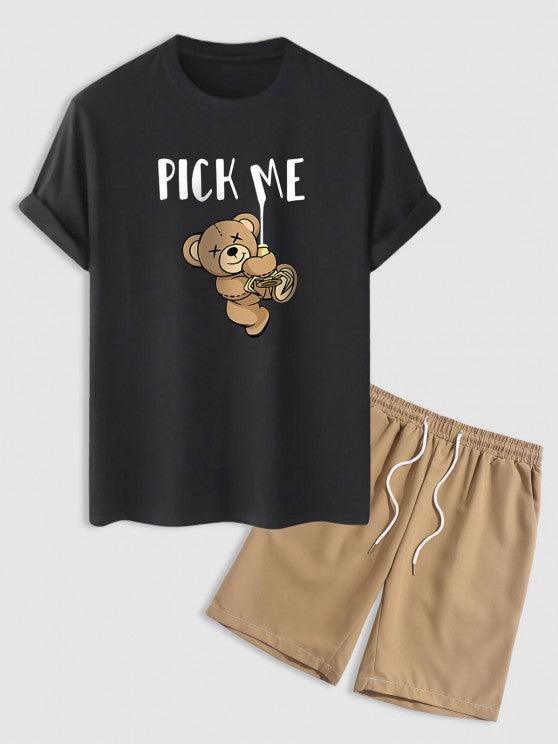Bear Print Short Sleeve T Shirt And Basic Casual Shorts Set-My 3D Hoodie