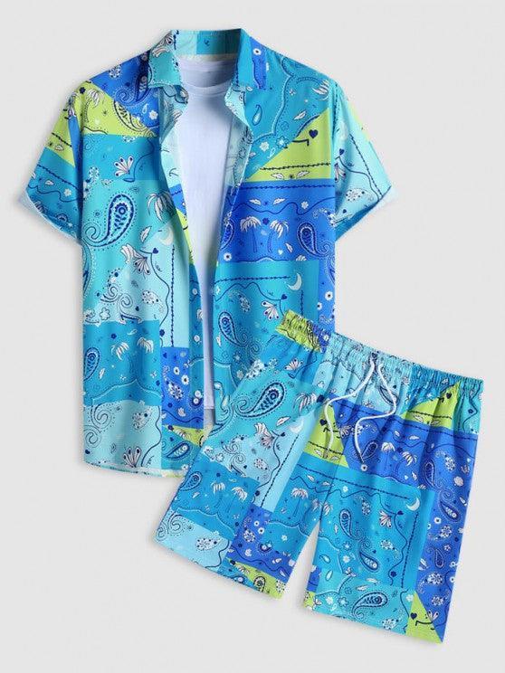 Coconut Tree Pattern Short Sleeves Shirt And Casual Shorts Set-My 3D Hoodie