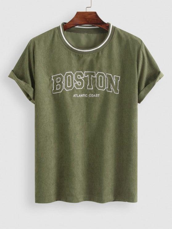 Boston Embroidered Tee And Shorts Set-My 3D Hoodie