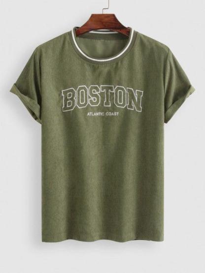 Boston Embroidered Tee And Shorts Set-My 3D Hoodie