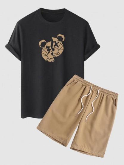 Bear Print T Shirt And Casual Shorts Set-My 3D Hoodie