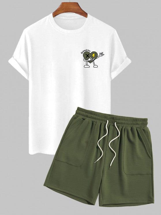 Cartoon Printed Short Sleeves T Shirt And Casual Shorts Set-My 3D Hoodie