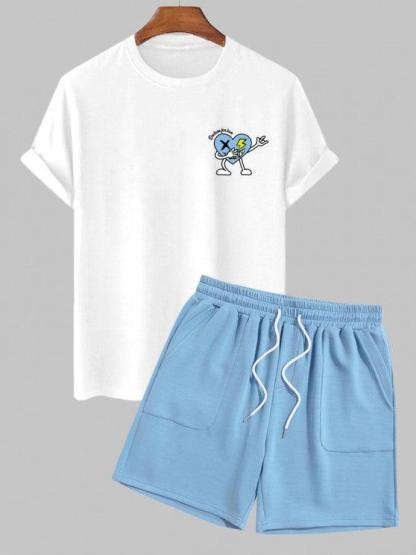 Cartoon Printed Short Sleeves T Shirt And Casual Shorts Set-My 3D Hoodie