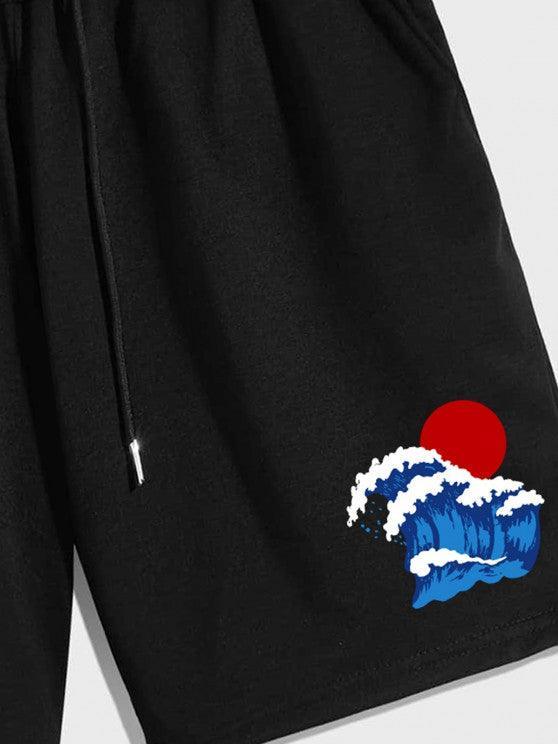 Sea Wave Sun Print T Shirt With Casual Shorts Set-My 3D Hoodie