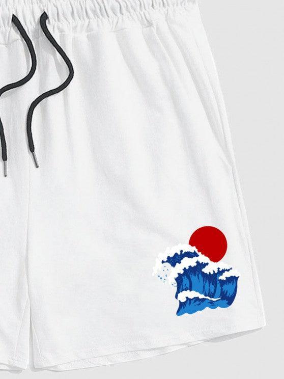 Sea Wave Sun Print T Shirt With Casual Shorts Set-My 3D Hoodie