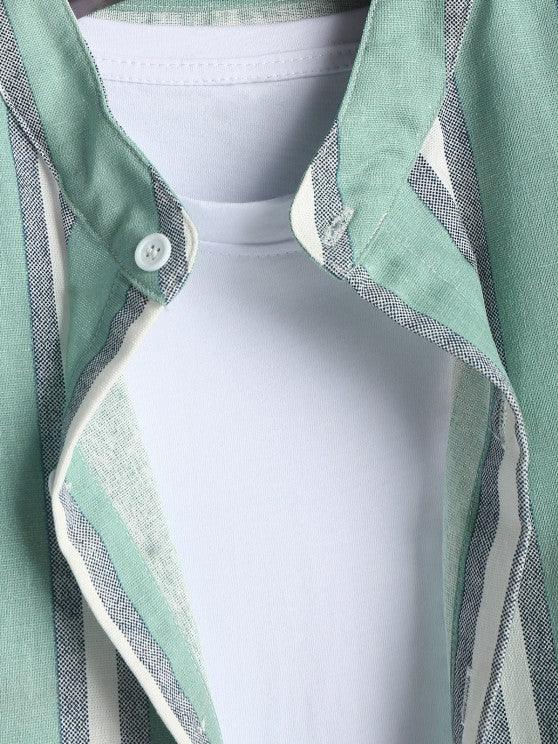 Linen Striped Pattern Shirt And Shorts-My 3D Hoodie