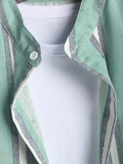 Linen Striped Pattern Shirt And Shorts-My 3D Hoodie