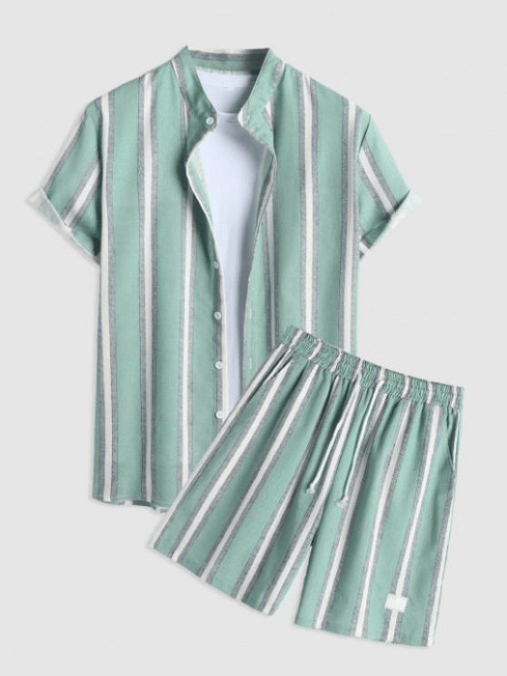 Linen Striped Pattern Shirt And Shorts-My 3D Hoodie