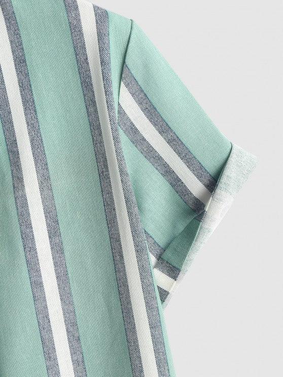 Linen Striped Pattern Shirt And Shorts-My 3D Hoodie