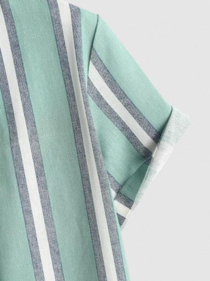 Linen Striped Pattern Shirt And Shorts-My 3D Hoodie