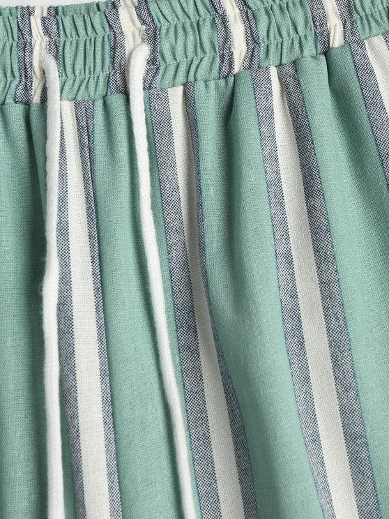 Linen Striped Pattern Shirt And Shorts-My 3D Hoodie