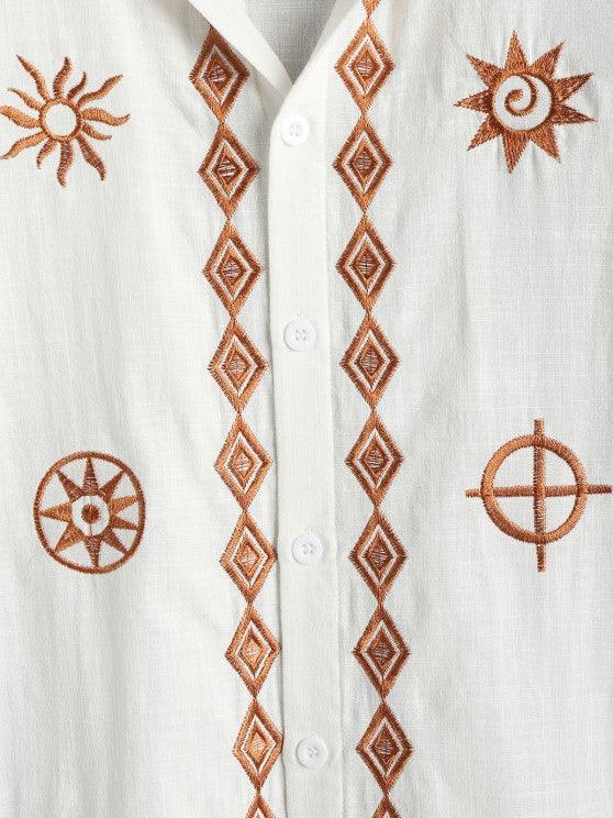 Geometric Embroidered Shirt And Shorts Set-My 3D Hoodie