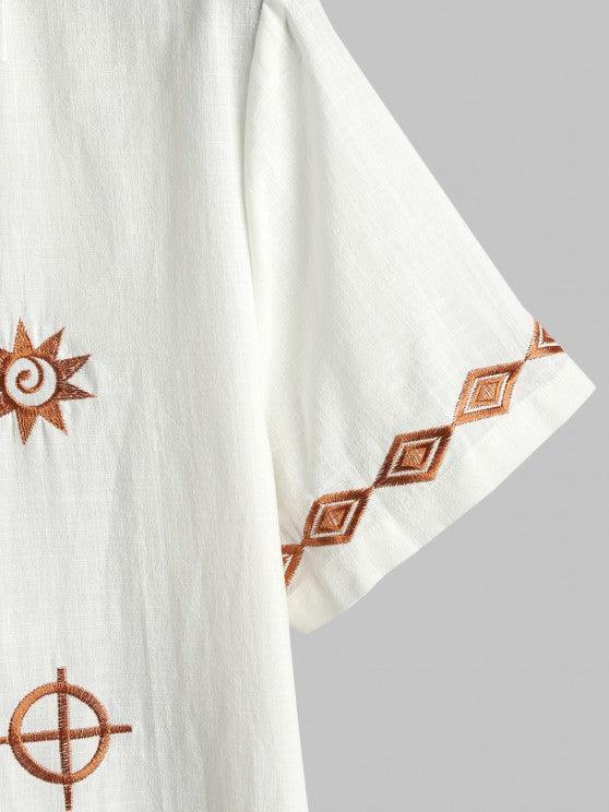 Geometric Embroidered Shirt And Shorts Set-My 3D Hoodie
