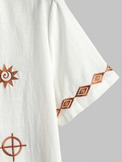 Geometric Embroidered Shirt And Shorts Set-My 3D Hoodie