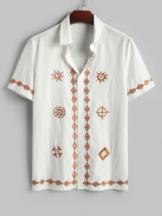 Geometric Embroidered Shirt And Shorts Set-My 3D Hoodie