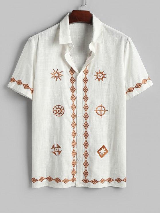 Geometric Embroidered Shirt And Shorts Set-My 3D Hoodie
