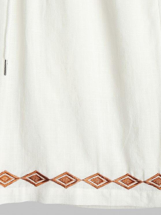 Geometric Embroidered Shirt And Shorts Set-My 3D Hoodie