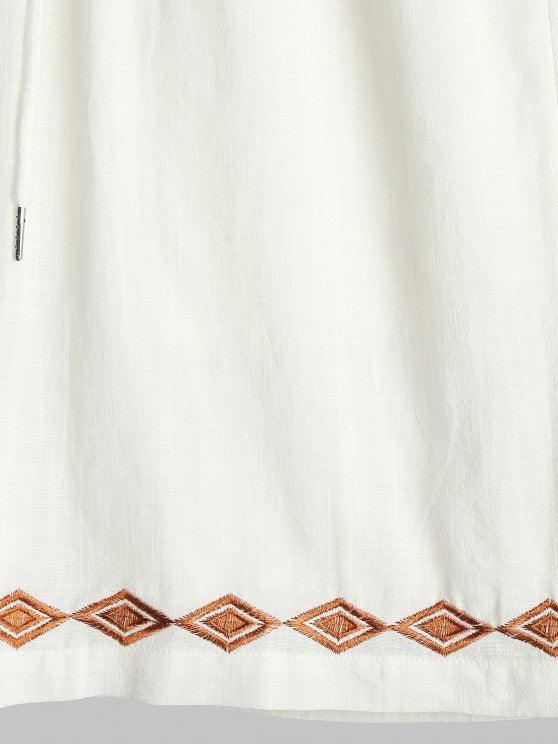 Geometric Embroidered Shirt And Shorts Set-My 3D Hoodie