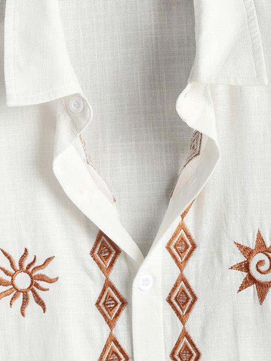 Geometric Embroidered Shirt And Shorts Set-My 3D Hoodie