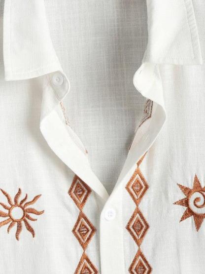 Geometric Embroidered Shirt And Shorts Set-My 3D Hoodie