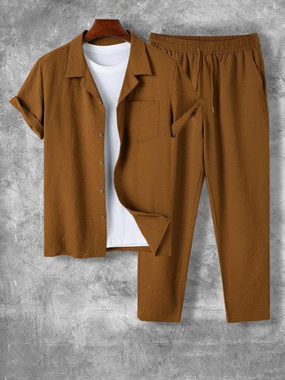 Lapel Collar Short Sleeve Shirt And Casual Pant-My 3D Hoodie