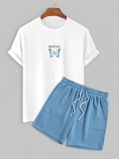 Butterfly Print T Shirt With Drawstring Shorts Set-My 3D Hoodie