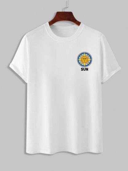 Sun Print T Shirt And Solid Colored Shorts Set-My 3D Hoodie