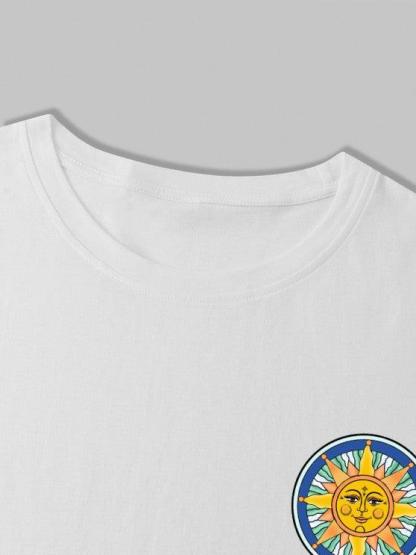 Sun Print T Shirt And Solid Colored Shorts Set-My 3D Hoodie