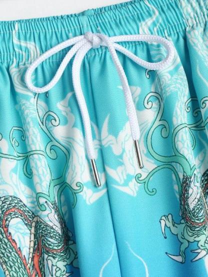 Cloud Pattern Kimono With Drawstring Board Shorts Set-My 3D Hoodie