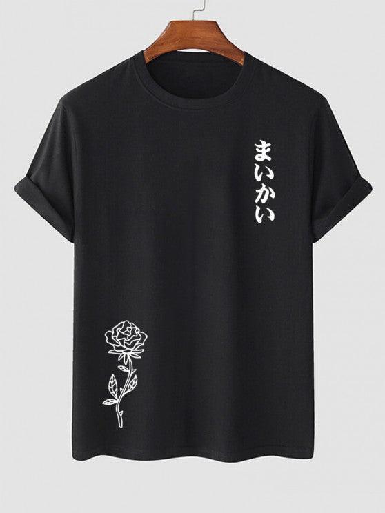 Rose Graphic Printed T Shirt With Cargo Pants Set-My 3D Hoodie