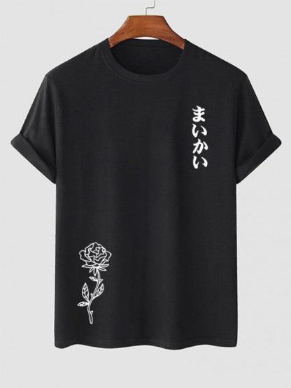 Rose Graphic Printed T Shirt With Cargo Pants Set-My 3D Hoodie