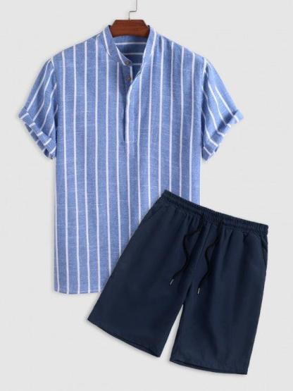 Casual Vertical Striped Shirt And Shorts-My 3D Hoodie