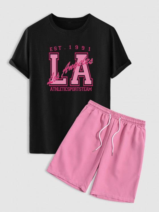 Los Angeles Letter Printed T Shirt And Shorts-My 3D Hoodie