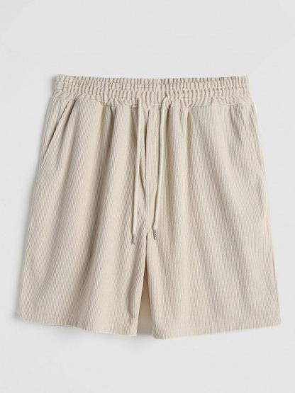Solid Color Plain Shirt And Drawstring Corduroy Shorts Set-My 3D Hoodie