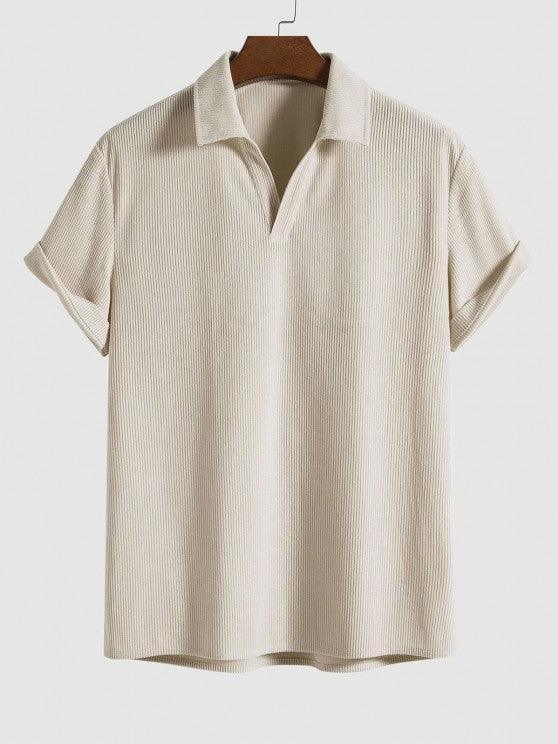 Solid Color Plain Shirt And Drawstring Corduroy Shorts Set-My 3D Hoodie