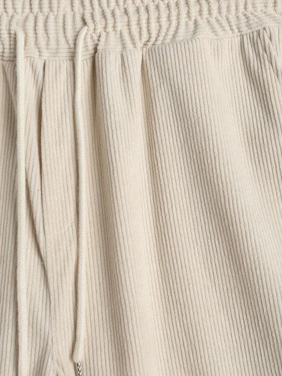 Solid Color Plain Shirt And Drawstring Corduroy Shorts Set-My 3D Hoodie