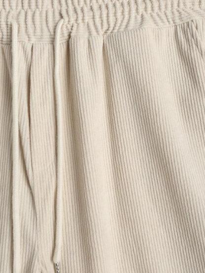 Solid Color Plain Shirt And Drawstring Corduroy Shorts Set-My 3D Hoodie