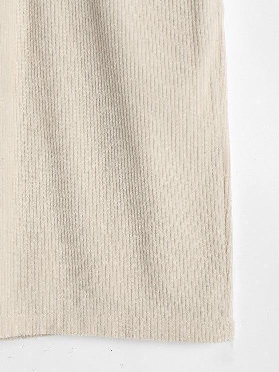 Solid Color Plain Shirt And Drawstring Corduroy Shorts Set-My 3D Hoodie