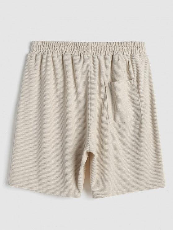 Solid Color Plain Shirt And Drawstring Corduroy Shorts Set-My 3D Hoodie