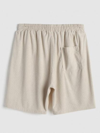 Solid Color Plain Shirt And Drawstring Corduroy Shorts Set-My 3D Hoodie