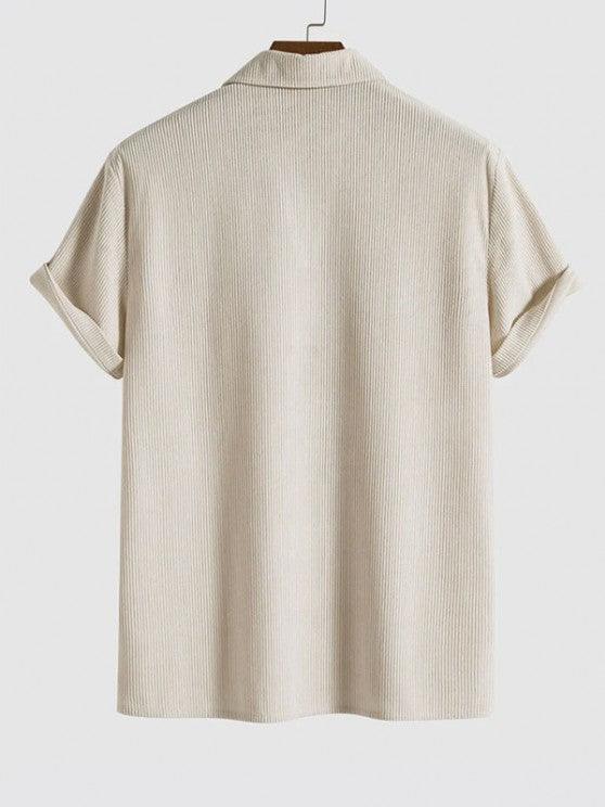 Solid Color Plain Shirt And Drawstring Corduroy Shorts Set-My 3D Hoodie