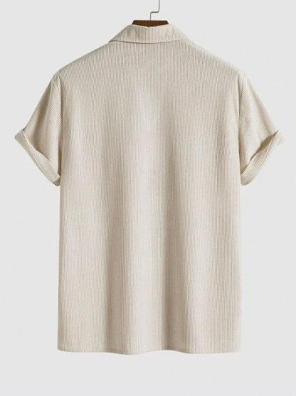 Solid Color Plain Shirt And Drawstring Corduroy Shorts Set-My 3D Hoodie