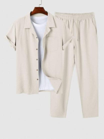 Lapel Collar Short Sleeve Shirt And Casual Pant-My 3D Hoodie